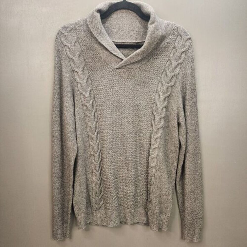 Murano Sweater Men's Medium Performance Shawl Collar Knit Gray Merano Wool Blend